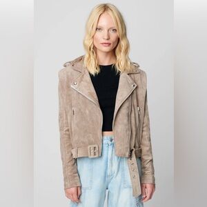 BLANK NYC Chance of‎ Rain Cropped Moto Jacket Faux Suede Taupe S